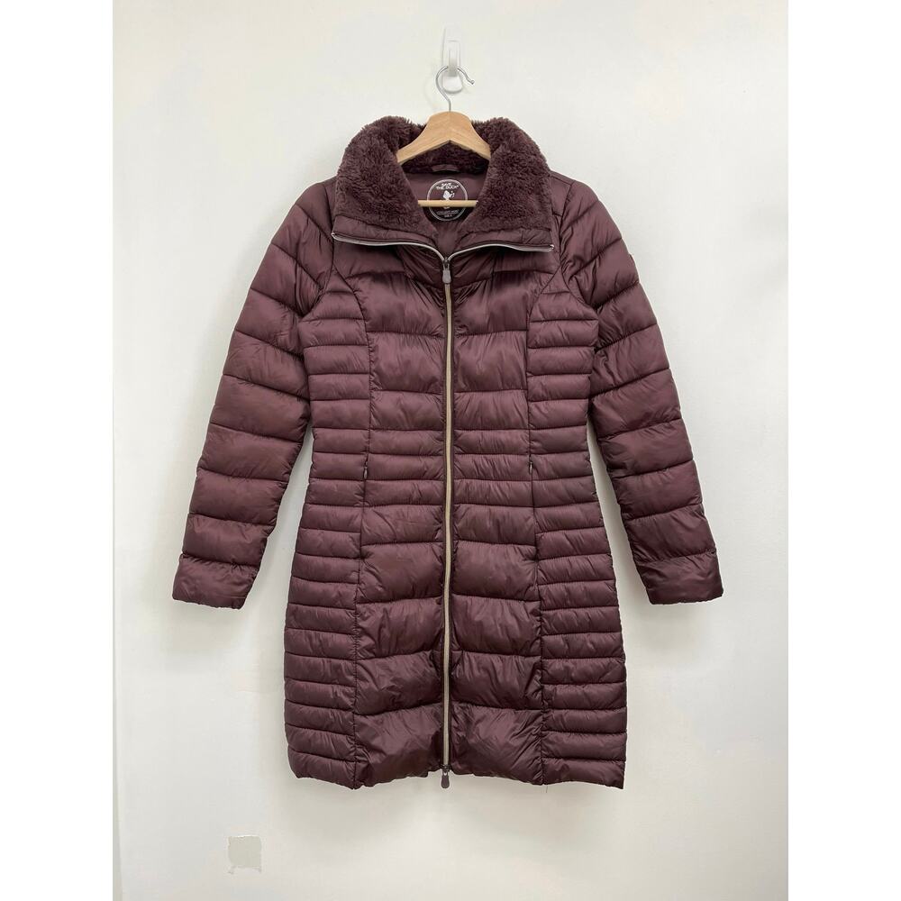 Save The Duck Caroline Burgundy Warm Puffer Coat Faux Fur Trim FLAWS* - Size XS